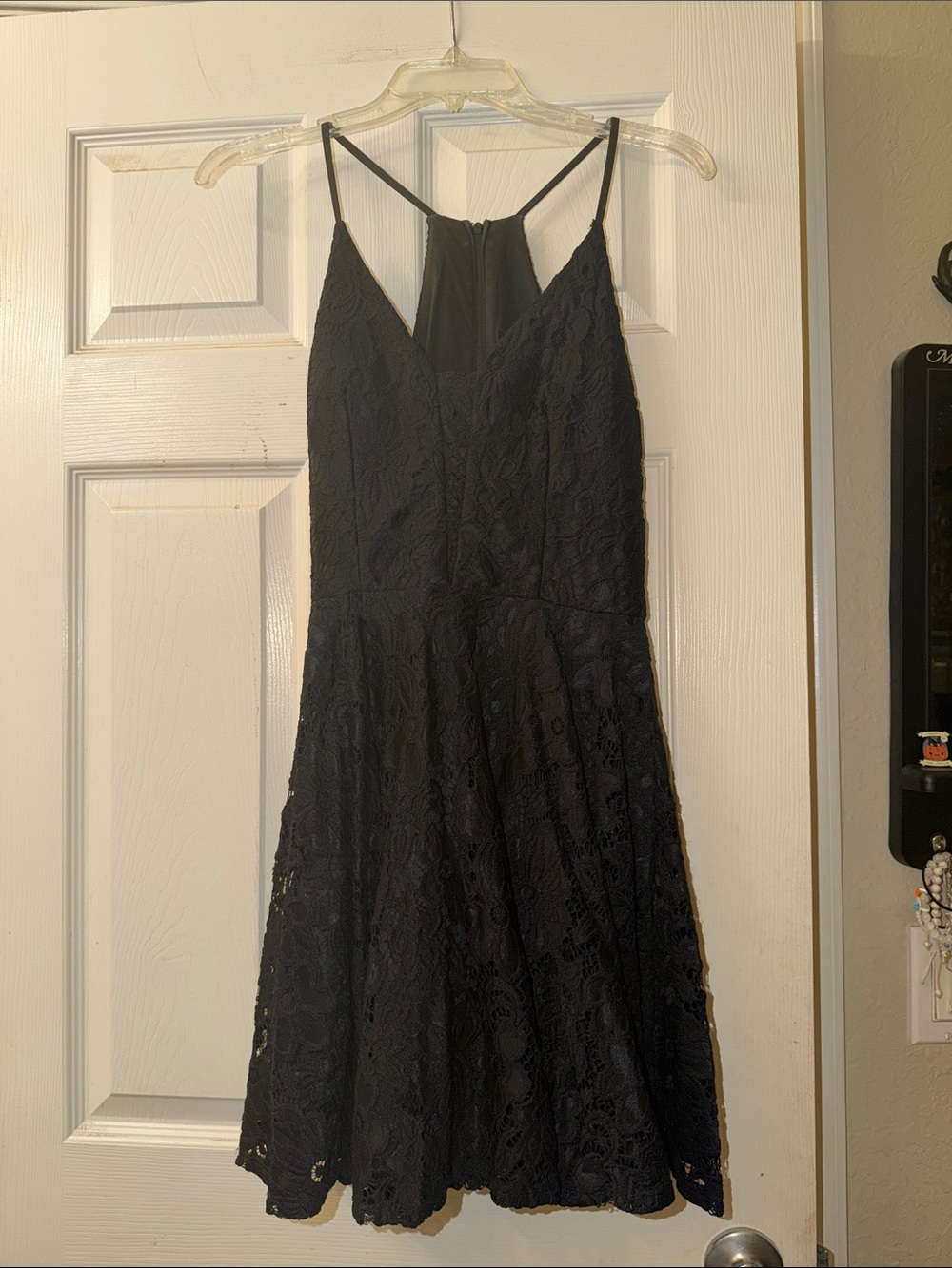 B Darlin Black Lace Mini Dress with Spaghetti Straps